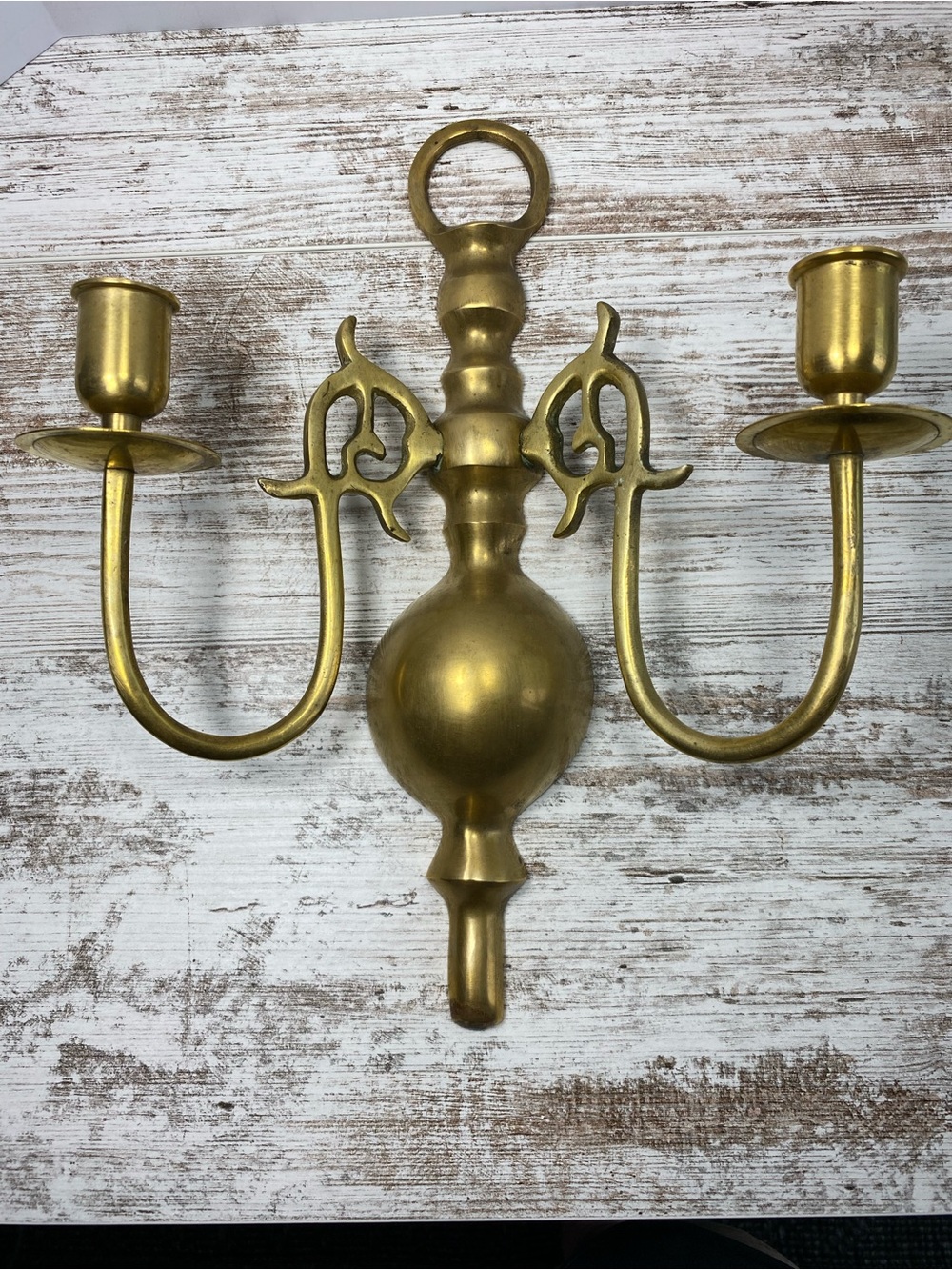 Vintage Brass Double Arm Wall Sconce Swivel Candle Holder Ring